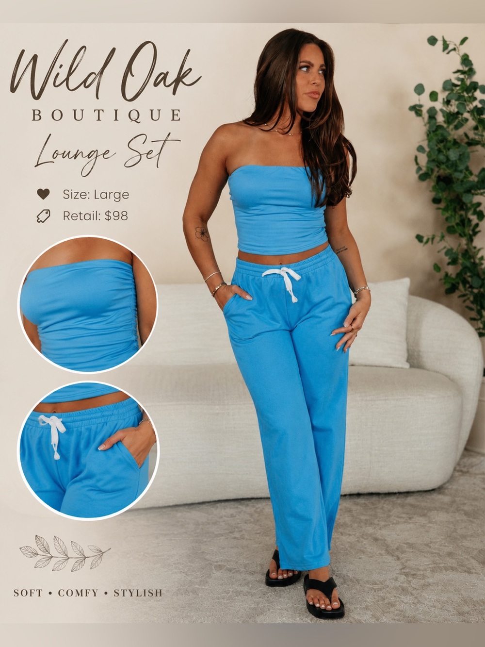 Wild Oak Boutique Blue Strapless Lounge Set | Size Large | NWOT